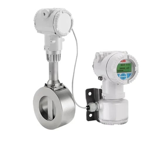 Vortex flow meter for steam gas and liquid flow monitoring